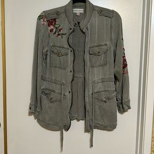 Knox Rose Womens Military Utility Jacket Embroidered Olive Green